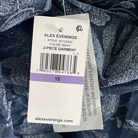 Alex Evenings Floral Embroidered Maxi 2 Piece Evening Dress Gown in Navy NWT - Picture 13 of 15